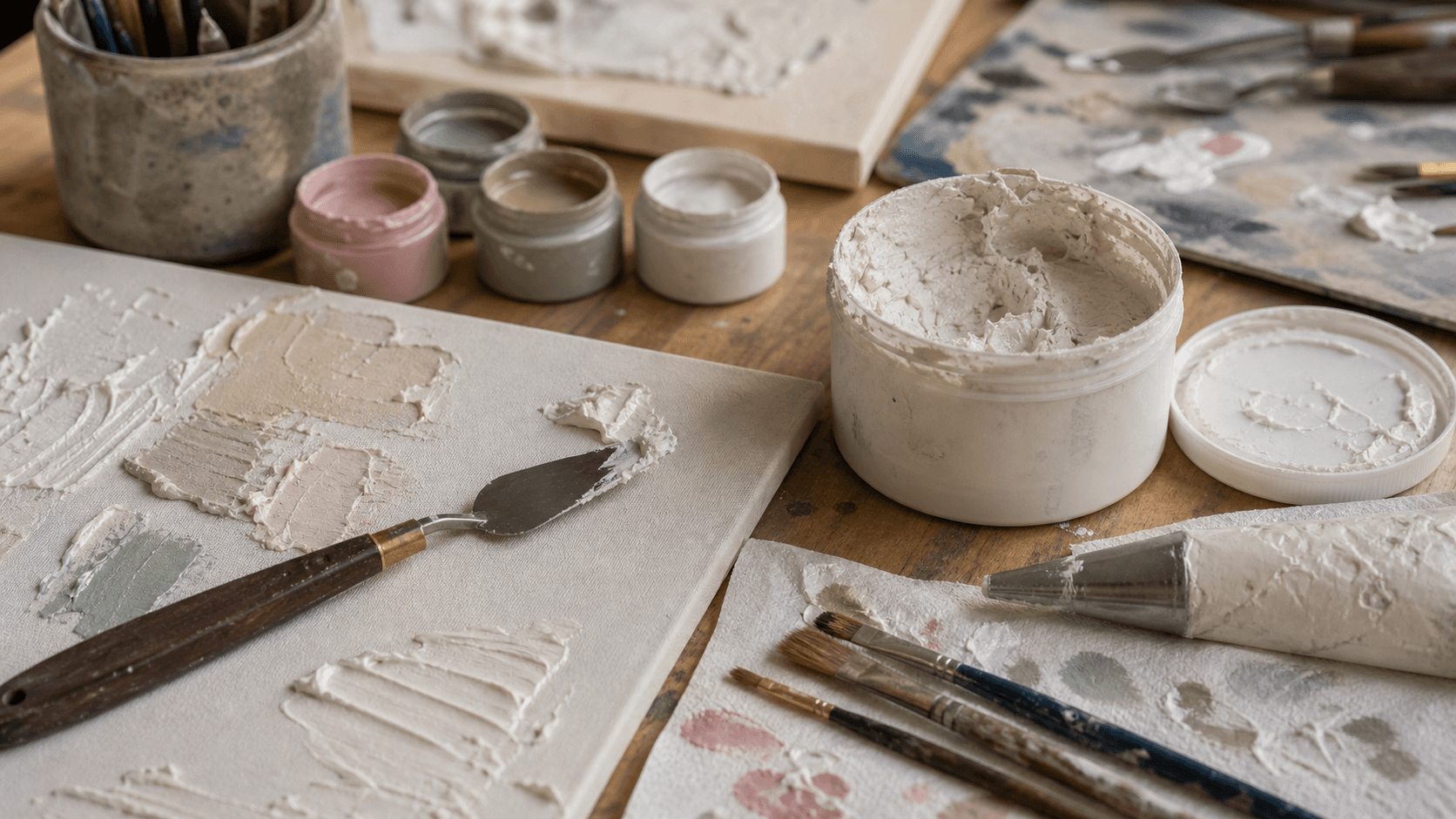 Malta acrilica, spatole e strumenti per creare fiori materici